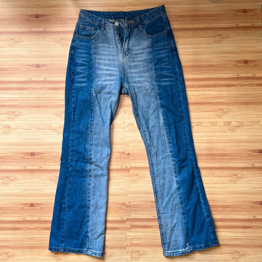 Multi Shade Blue Jeans Wide Leg High Waist Denim Small ROMWE